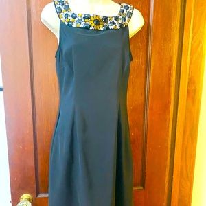 beaded neckline black fitted sleeveless dress